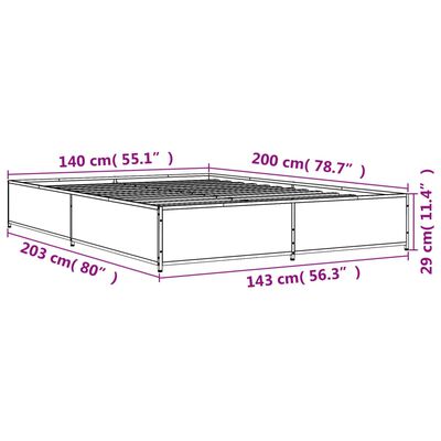 vidaXL Cadru de pat, gri sonoma, 140x200 cm, lemn prelucrat și metal