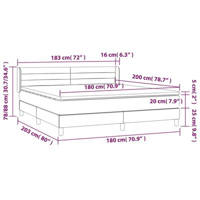 vidaXL Pat box spring cu saltea, gri închis, 180x200 cm, textil