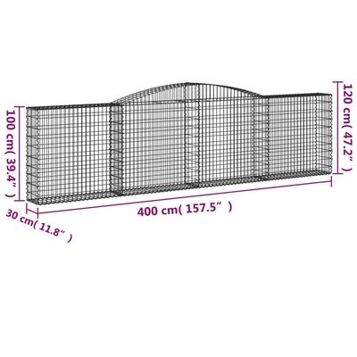 vidaXL Coșuri gabion arcuite 2 buc, 400x30x100/120 cm fier galvanizat