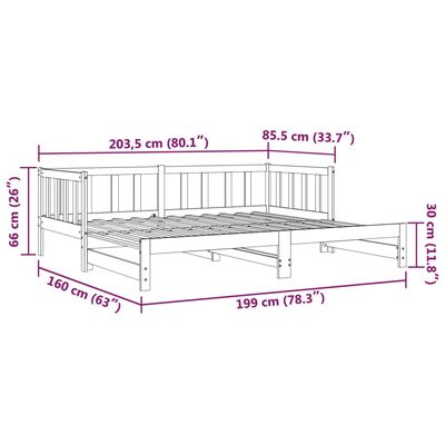 vidaXL Pat de zi extensibil, negru, 2x(80x200) cm, lemn masiv de pin