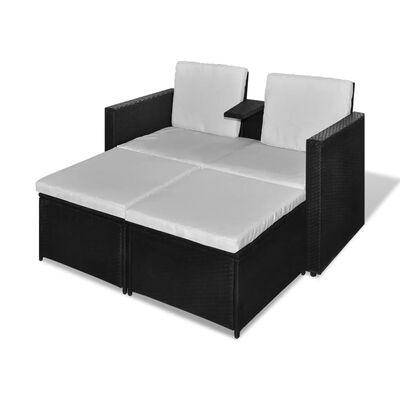 vidaXL Set mobilier de grădină cu perne, 4 piese, negru, poliratan