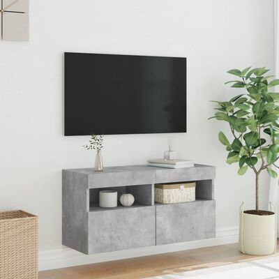 vidaXL Comodă TV de perete cu lumini LED, gri beton, 80x30x40 cm