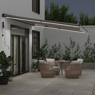 vidaXL Copertină retractabilă automat cu LED, antracit/alb, 500x300 cm