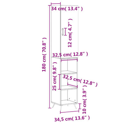 vidaXL Dulap înalt, stejar sonoma, 34,5x34x180 cm, lemn prelucrat