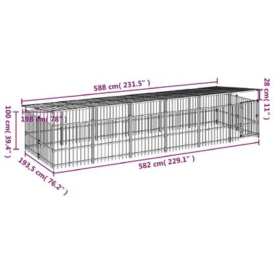 vidaXL Padoc pentru câini de exterior cu acoperiș, 11,26 m², oțel