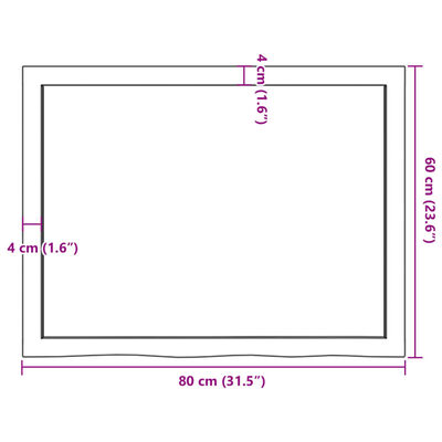 vidaXL Blat de masă maro 80x60x(2-4) cm, lemn masiv stejar tratat