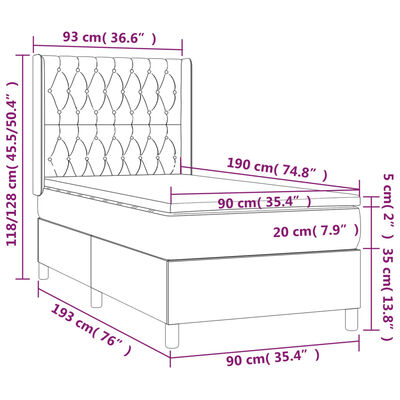 vidaXL Pat cu arcuri, saltea și LED, crem, 90x190 cm, textil