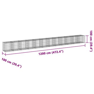 vidaXL Coș gabion cu capac, 1200x100x100 cm, fier galvanizat