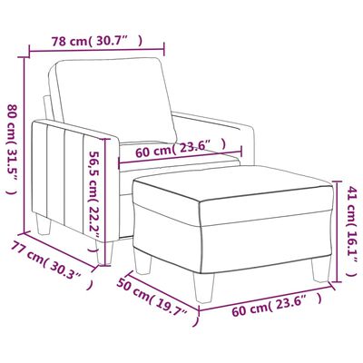 vidaXL Fotoliu canapea cu taburet, cappuccino, 60 cm, piele ecologică