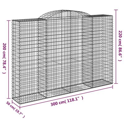 vidaXL Coșuri gabion arcuite 8 buc. 300x50x200/220 cm fier galvanizat