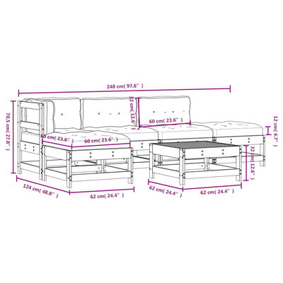 vidaXL Set mobilier relaxare grădină&perne 6 piese gri lemn masiv pin