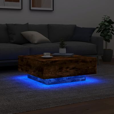 vidaXL Măsuță de cafea cu lumini LED, stejar fumuriu, 80x80x31 cm