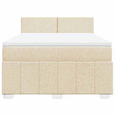 vidaXL Pat box spring cu saltea, crem, 140x200 cm, textil