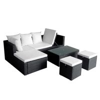 vidaXL Set mobilier de grădină cu perne, 4 piese, negru, poliratan