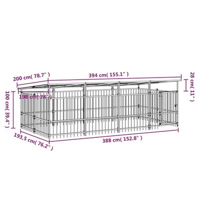 vidaXL Padoc pentru câini de exterior cu acoperiș, 7,51 m², oțel