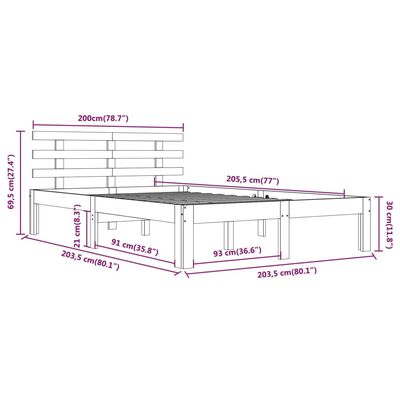 vidaXL Cadru de pat, gri, 200x200 cm, lemn masiv