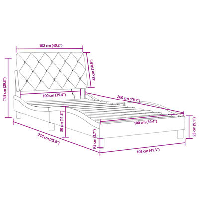 vidaXL Cadru de pat cu lumini LED, albastru, 100x200 cm, catifea