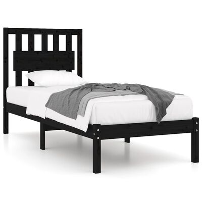 vidaXL Cadru de pat single, negru, 90x190 cm, lemn masiv de pin