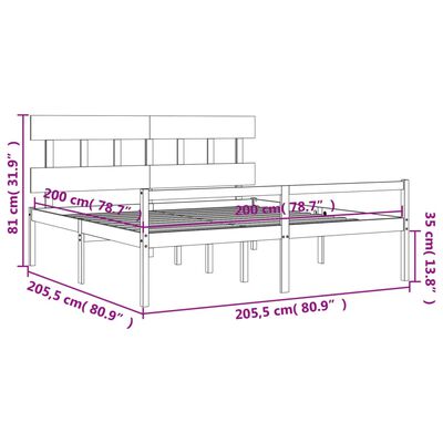 vidaXL Cadru de pat senior cu tăblie, 200x200 cm, negru, lemn masiv