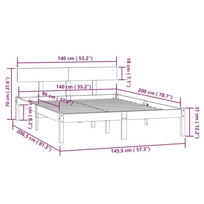 vidaXL Cadru de pat, gri, 140x200 cm, lemn masiv de pin