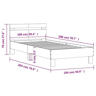 vidaXL Cadru de pat cu tăblie gri sonoma 100x200 cm lemn prelucrat