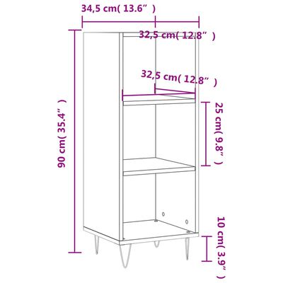 vidaXL Servantă, stejar fumuriu, 34,5x32,5x90 cm, lemn prelucrat