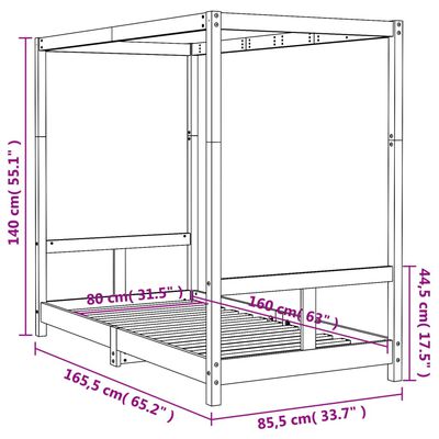 vidaXL Cadru de pat pentru copii, 80x160 cm, lemn masiv de pin