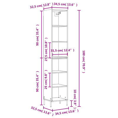 vidaXL Dulap înalt, alb, 34,5x32,5x180 cm, lemn prelucrat