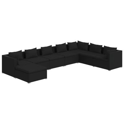 vidaXL Set mobilier de grădină cu perne, 8 piese, negru, poliratan