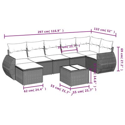 vidaXL Set canapele de grădină, 8 piese, cu perne, bej, poliratan