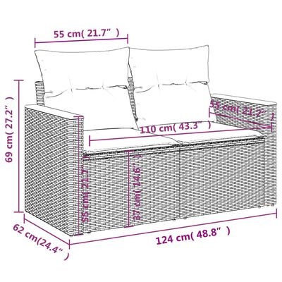 vidaXL Set canapea de grădină cu perne, 3 piese, gri, poliratan