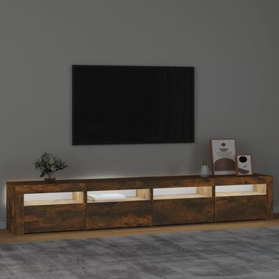 vidaXL Comodă TV cu lumini LED, stejar fumuriu, 240x35x40cm