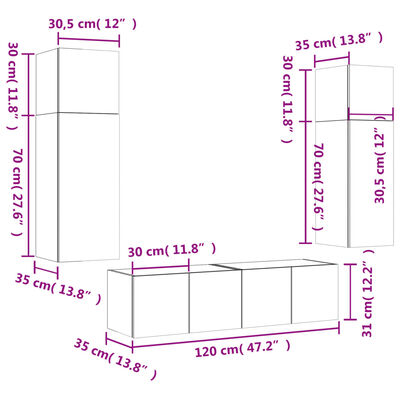 vidaXL Unități de perete TV cu LED-uri, 6 piese, stejar maro, lemn