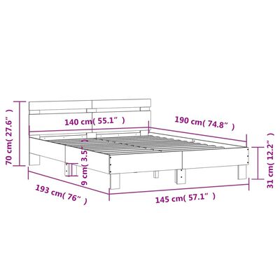 vidaXL Cadru de pat cu tăblie, stejar maro, 140x190 cm, lemn prelucrat