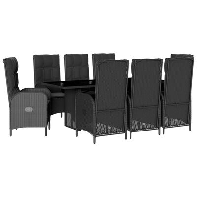 vidaXL Set mobilier de grădină cu perne, 9 piese, negru, poliratan