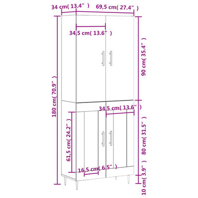 vidaXL Dulap înalt, gri beton, 69,5x34x180, lemn compozit