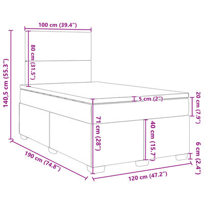 vidaXL Pat box spring cu saltea, albastru, 120x190 cm, catifea