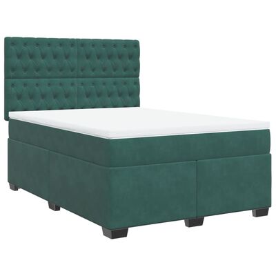 vidaXL Pat box spring cu saltea, verde închis, 140x190 cm, catifea