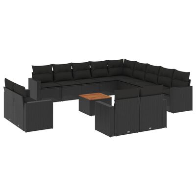 vidaXL Set mobilier de grădină cu perne, 14 piese, negru, poliratan