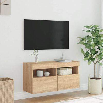 vidaXL Comodă TV de perete cu lumini LED, stejar sonoma, 80x30x40 cm