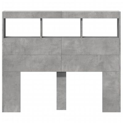 vidaXL Tăblie de pat cu dulap și LED, gri beton, 120x17x102 cm