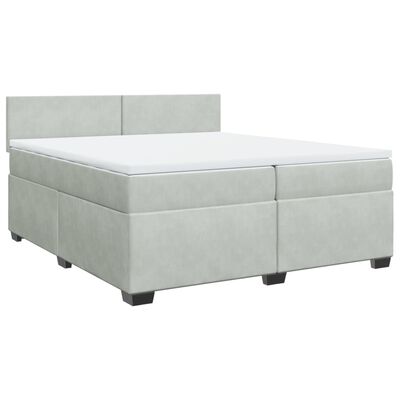 vidaXL Pat box spring cu saltea, gri deschis, 200x200 cm, catifea