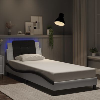 vidaXL Cadru de pat cu lumini LED alb/negru 80x200 cm piele ecologică