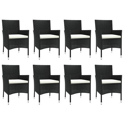 vidaXL Set mobilier de grădină cu perne, 9 piese, negru, poliratan