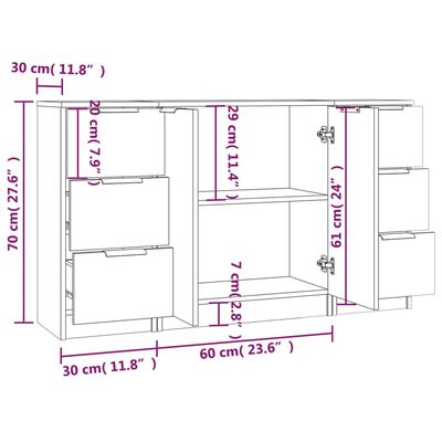 vidaXL Servante, 3 piese, gri beton, lemn prelucrat