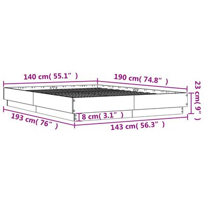 vidaXL Cadru de pat, stejar afumat, 140x190 cm, lemn prelucrat