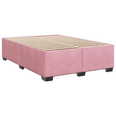 vidaXL Pat box spring cu saltea, roz, 140x200 cm, catifea