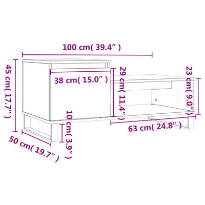 vidaXL Măsuță de cafea, gri beton, 100x50x45 cm, lemn prelucrat