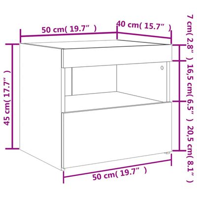 vidaXL Noptiere cu lumini LED, 2 buc., alb, 50x40x45 cm