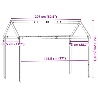 vidaXL Acoperiș pat de copii alb, 207x80,5x151,5 cm, lemn masiv de pin